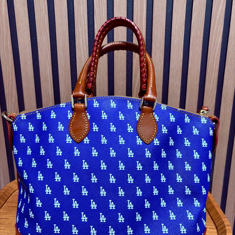 Dooney & Bourke Dodgers Gretta Handbag Blue & White with Brown Accents. - Picture 2 of 15